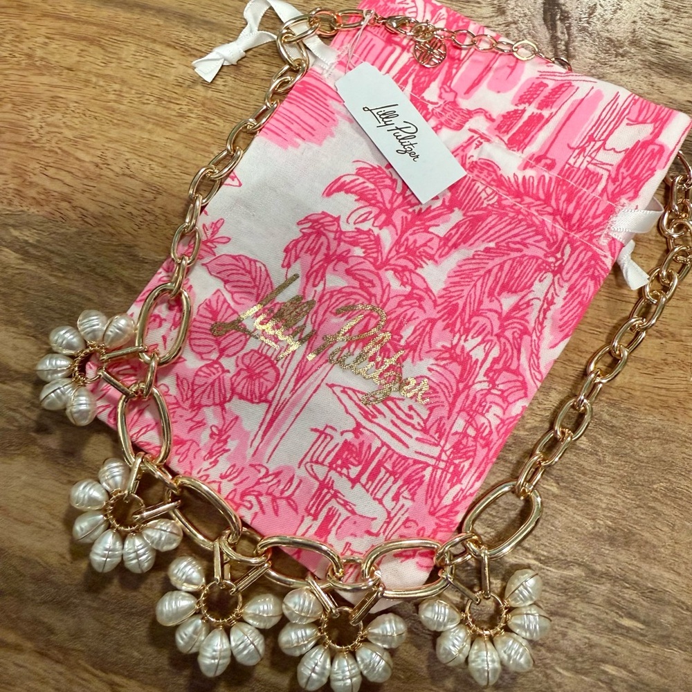Lilly Pulitzer Pink Floral Pearl-Accent Chain Necklace